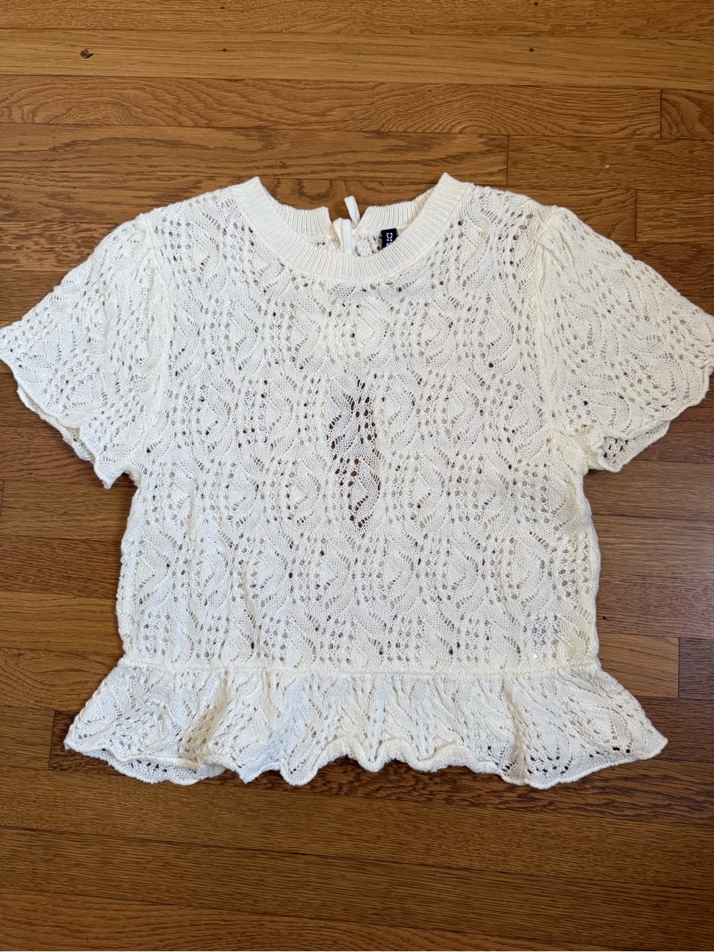 Romantic White Lace Knit Peplum Top